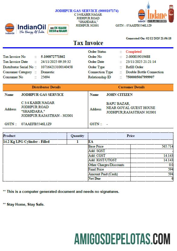imprimível Modelo de conta de serviços públicos de petróleo indiano da Índia em formatos Word e PDF